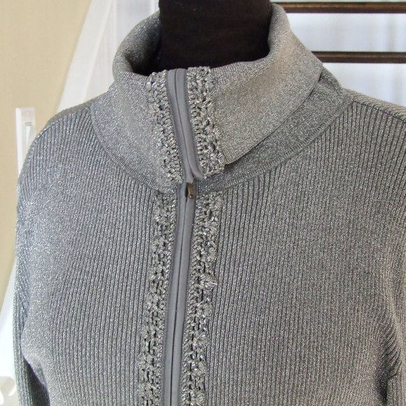 Sweet Nygard Grey Silver Metallic Cardigan Sweater XL - Picture 5 of 9